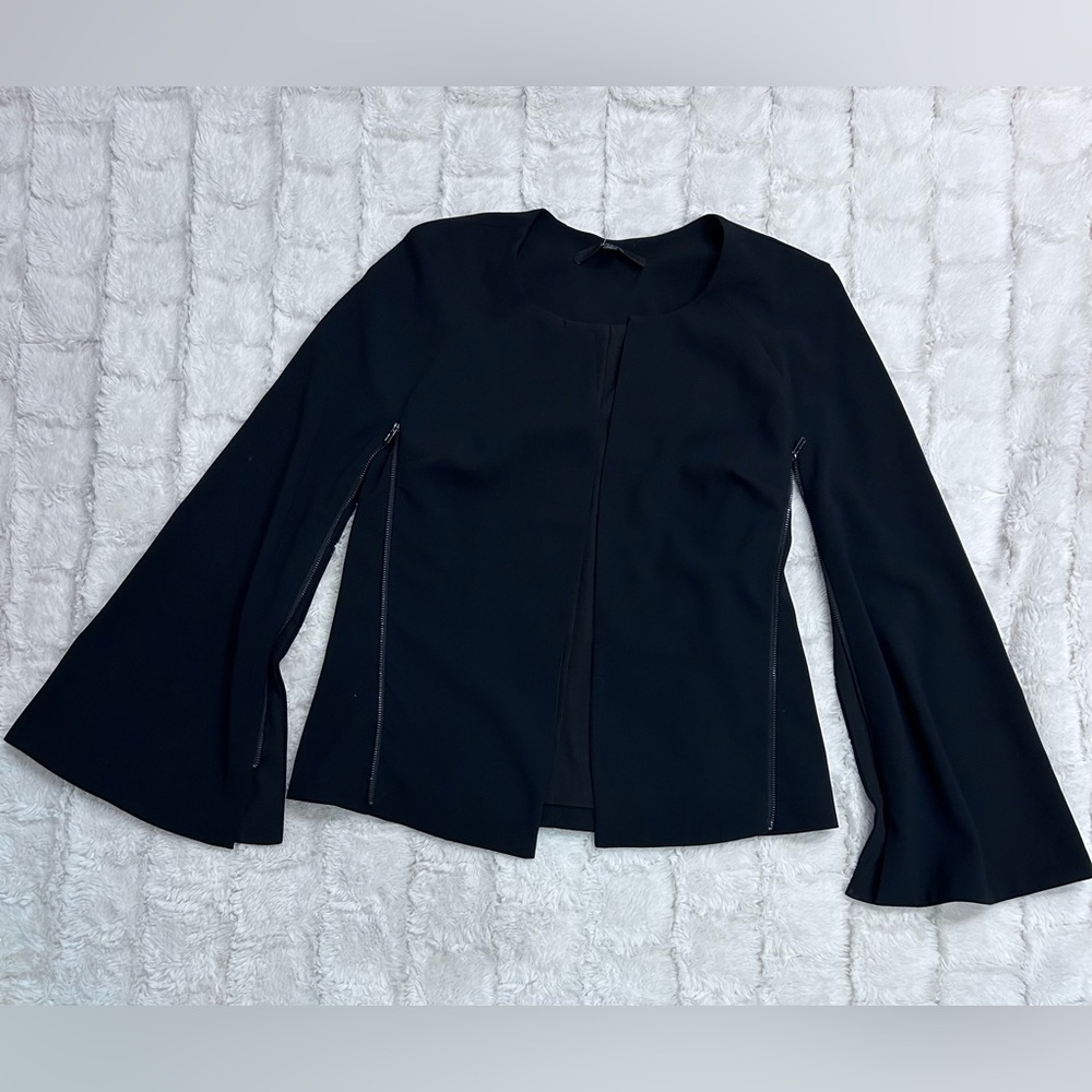 GUESS Women’s Black Kayla Cape Blazer Jacket Open Front  Zippered Sleeves Size S